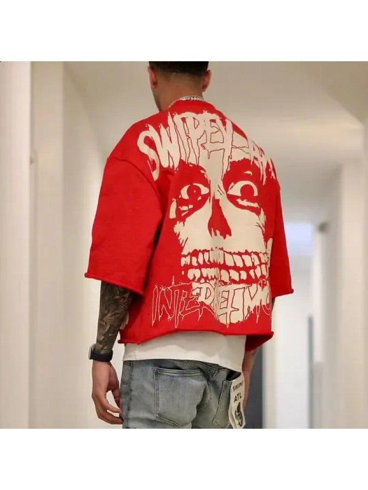 Skull Dollar Letter Printed Loose Tee – Men's Streetwear