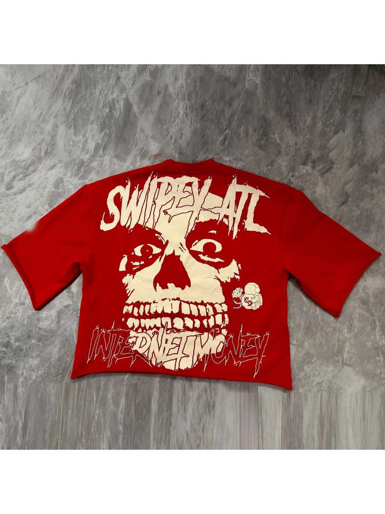 Skull Dollar Letter Printed Loose Tee – Men's Streetwear