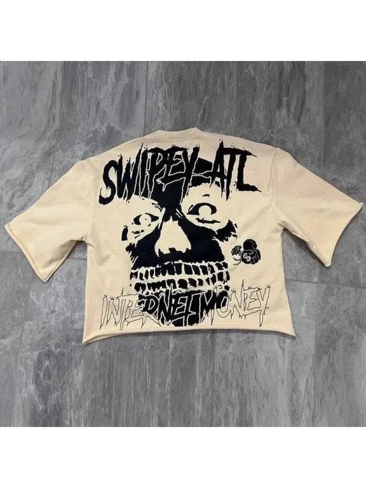 Skull Dollar Letter Printed Loose Tee – Men's Streetwear