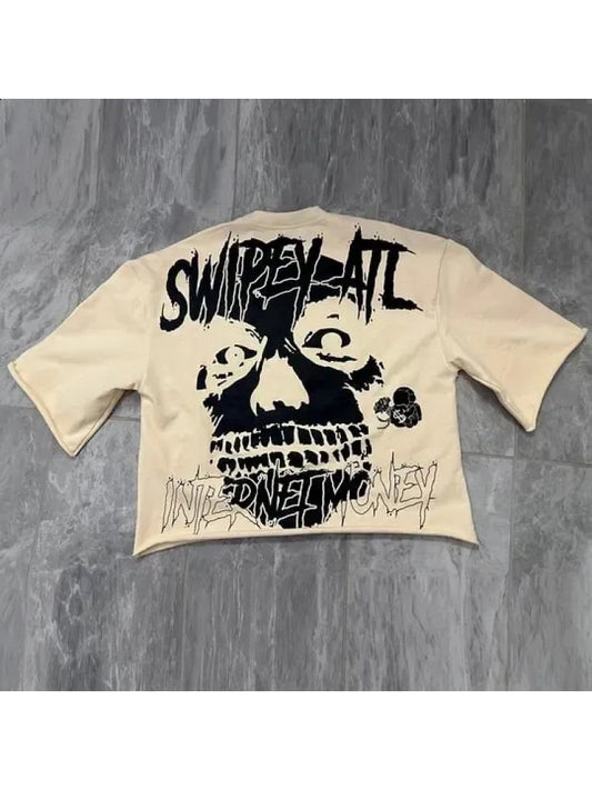 Skull Dollar Letter Printed Loose Tee – Men's Streetwear