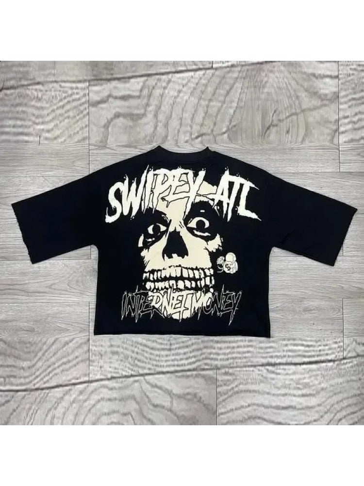 Skull Dollar Letter Printed Loose Tee – Men's Streetwear